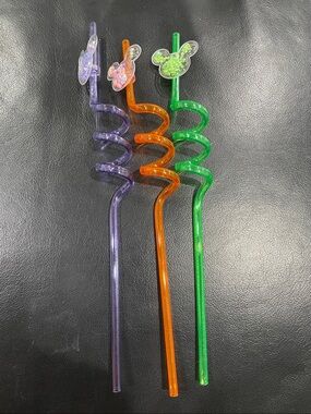 3 Silly Straws with Puffy Mickey Head filled with Confetti